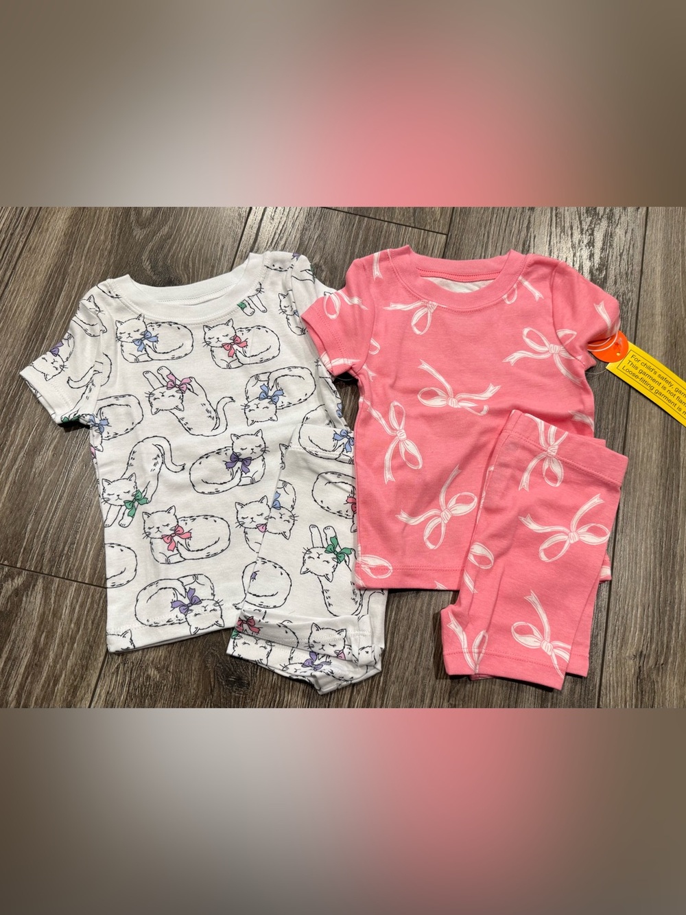wonder nation 2-Pack Short Sleeve Pajama Sets - Pink & White Cat Print